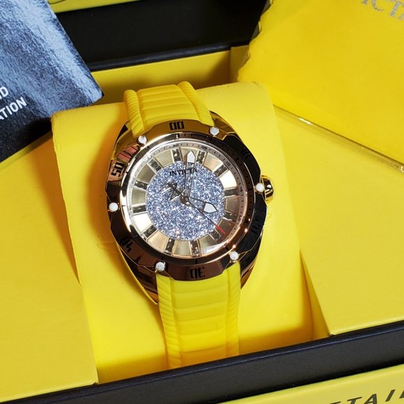 Invicta Watch Stainless Steel Silicone Gold Yellow Women Accessories Watch - Picture 4 of 16